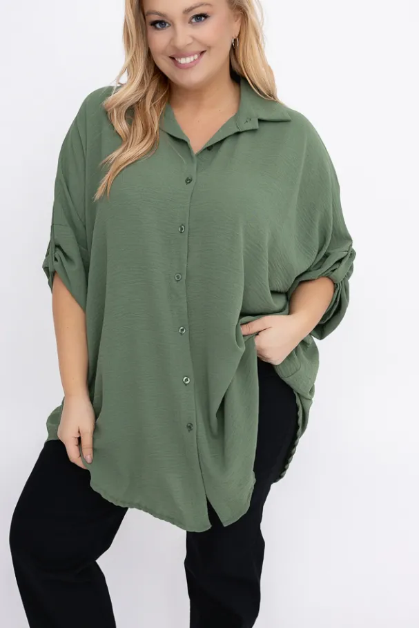 Khaki Koszula VISCO<Włoski Discount