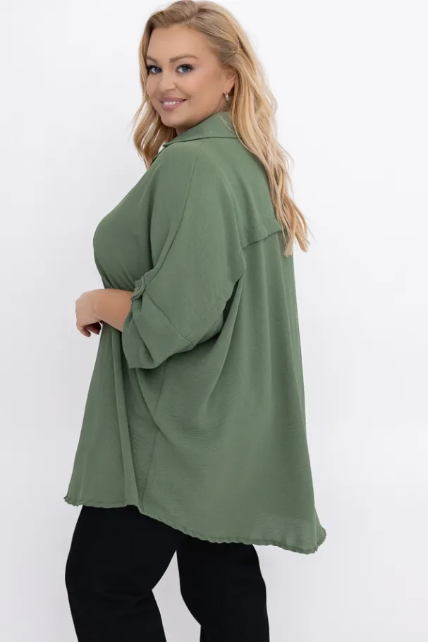 Khaki Koszula VISCO<Włoski Discount