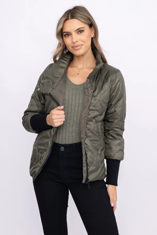 Khaki Kurtka pikowana ocieplana ROBENO<Polski Outlet