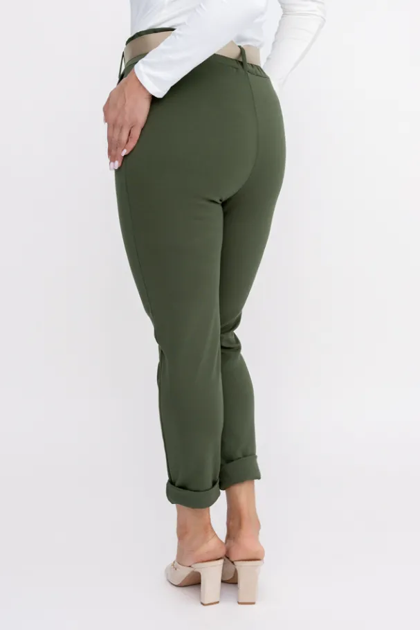 Khaki Spodnie z paskiem ARTEMIS<Włoski Sale
