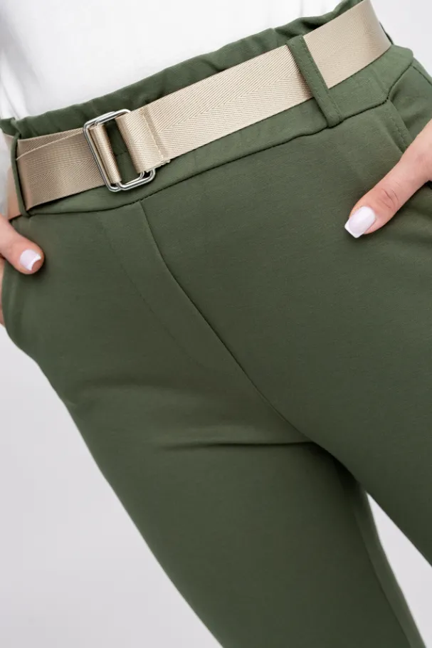 Khaki Spodnie z paskiem ARTEMIS<Włoski Sale