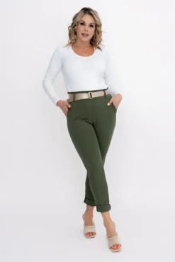 Khaki Spodnie z paskiem ARTEMIS<Włoski Sale