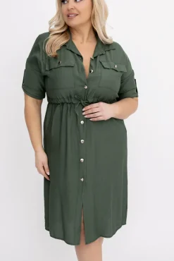 Khaki Sukienka szmizjerka SAFERI<Włoski Sale
