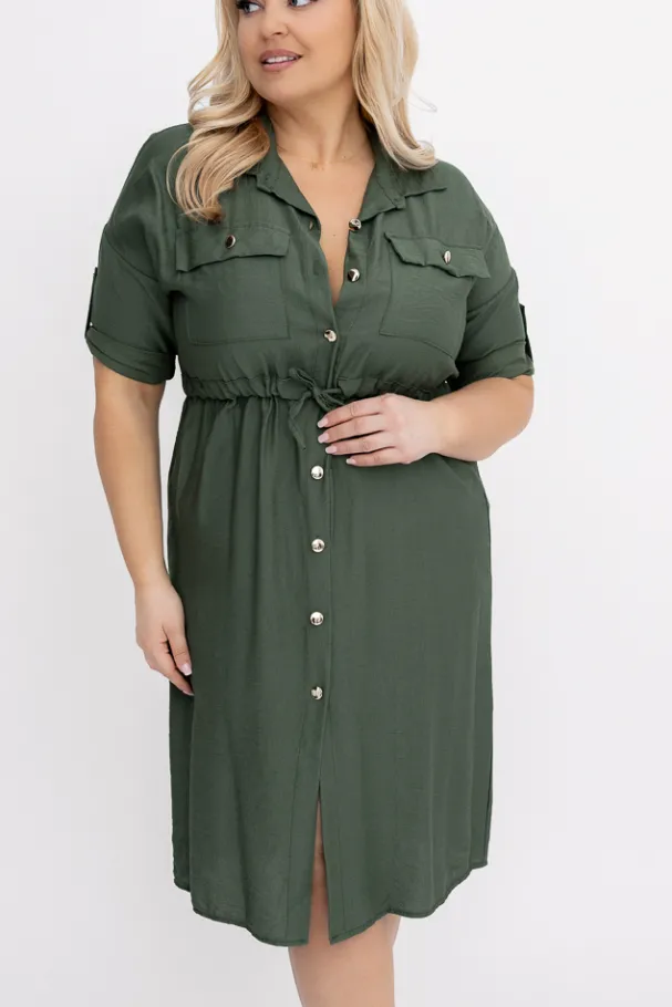 Khaki Sukienka szmizjerka SAFERI<Włoski Sale