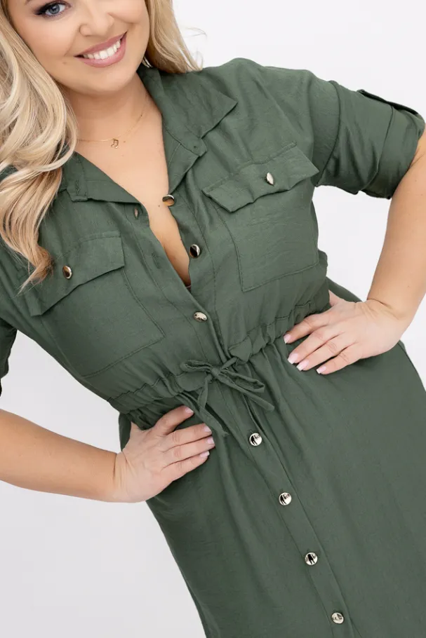 Khaki Sukienka szmizjerka SAFERI<Włoski Sale