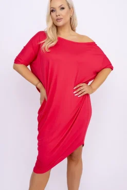 Koralowa Sukienka CASUAL FASHION<Polski Discount