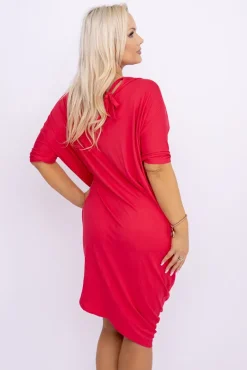 Koralowa Sukienka CASUAL FASHION<Polski Discount