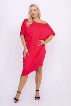 Koralowa Sukienka CASUAL FASHION<Polski Discount