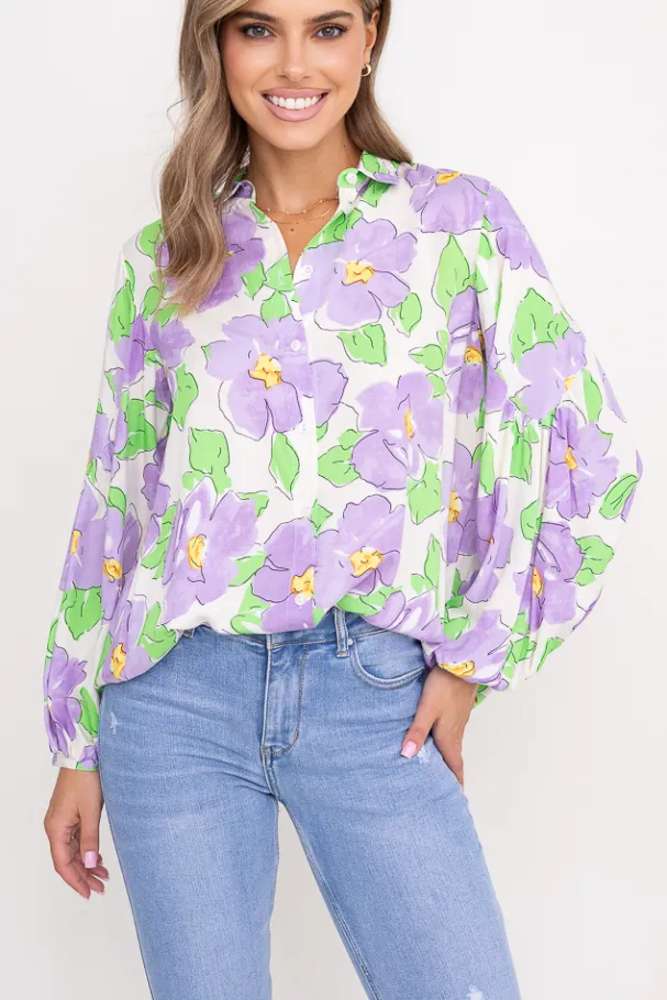 Koszula z bufiastymi rękawami KAMI Wzór 7<Polski Online