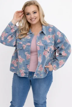 Kurtka jeansowa w kwiaty ROSALI<Włoski Discount