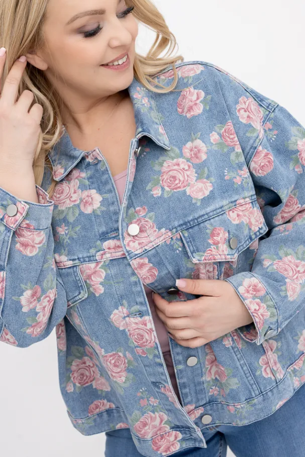 Kurtka jeansowa w kwiaty ROSALI<Włoski Discount