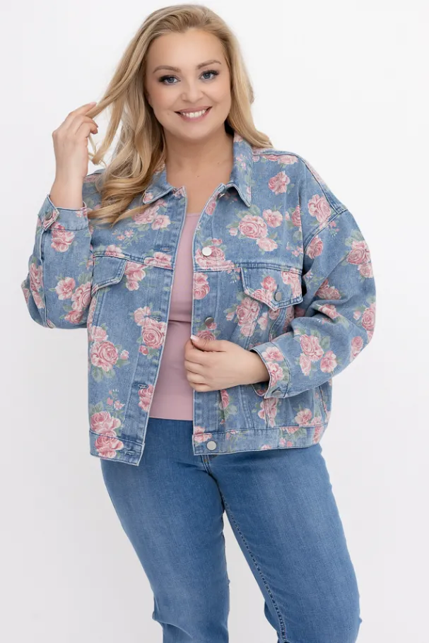 Kurtka jeansowa w kwiaty ROSALI<Włoski Discount