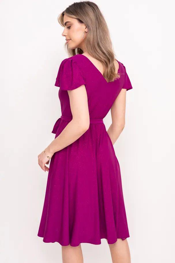 Śliwkowa Sukienka brokatowa GENVELI<Polski Sale