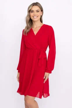 Malinowa Sukienka Elegancka PERLA<Włoski New