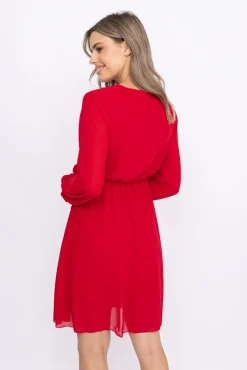 Malinowa Sukienka Elegancka PERLA<Włoski New