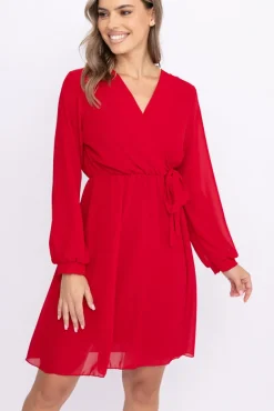 Malinowa Sukienka Elegancka PERLA<Włoski New