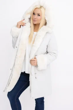 Śmietanowa Kurtka puchowa z kapturem SNOWY<Włoski Discount