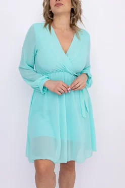 Miętowa Sukienka Elegancka PERLA<Włoski