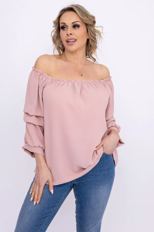 Pudroworóżowa Bluzka z marszczonymi rękawami LURIGO<Włoski Clearance