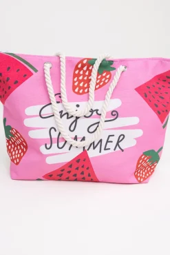 Różowo-biała Torebka plażowa STRAWBERRY< Hot