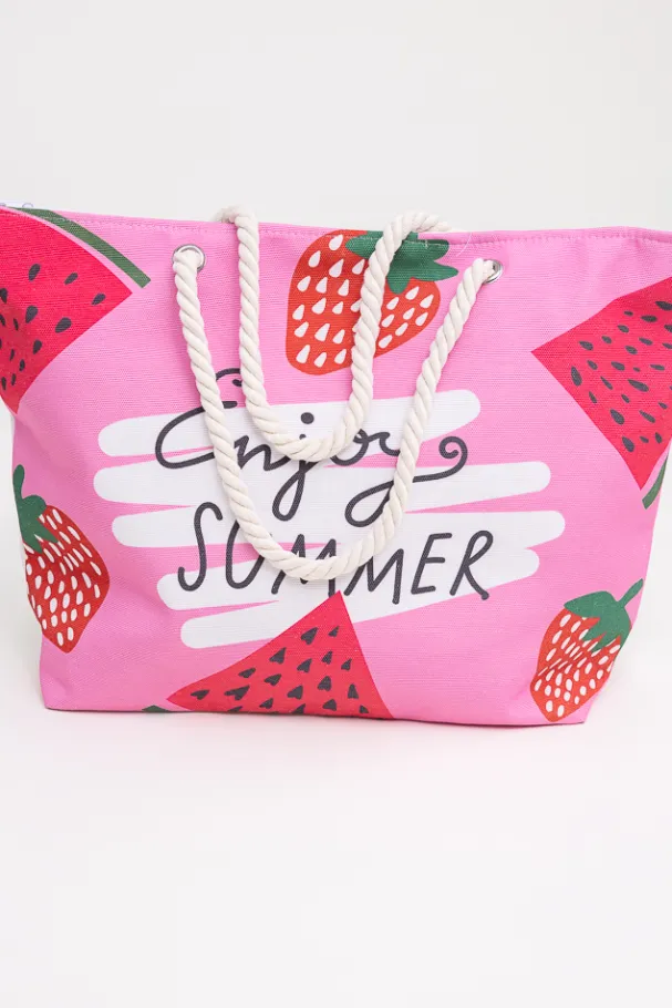 Różowo-biała Torebka plażowa STRAWBERRY< Hot