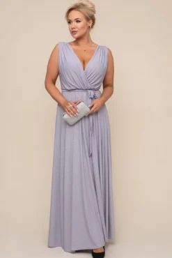 Srebrna Sukienka FIANCO Maxi<Polski Sale