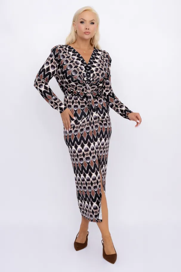 Sukienka z marszczeniem DEROSA Wzór 2<Włoski Best