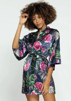 Szlafrok satynowy FLOWERS DK-P 001<Polski Outlet