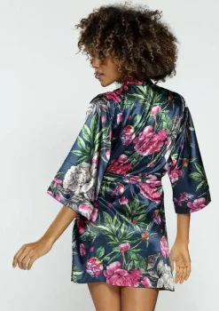 Szlafrok satynowy FLOWERS DK-P 001<Polski Outlet