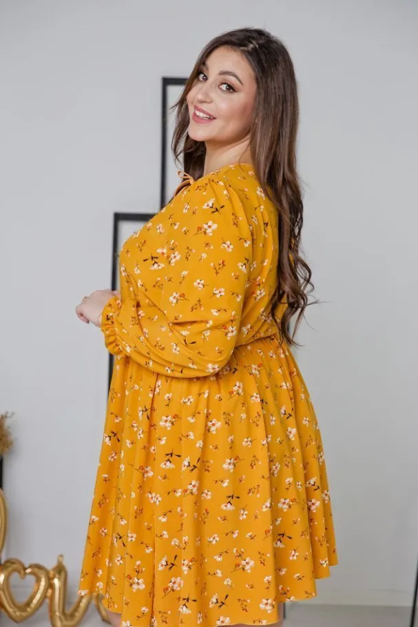 Żółta Sukienka CHERYL Plus Size<Polski Hot
